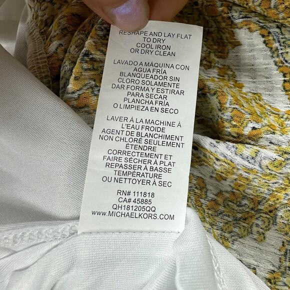 MK MICHAEL KORS Yellow Piasley Patterned Smocked Saffron Midi Dress Women's Med - Picture 7 of 9